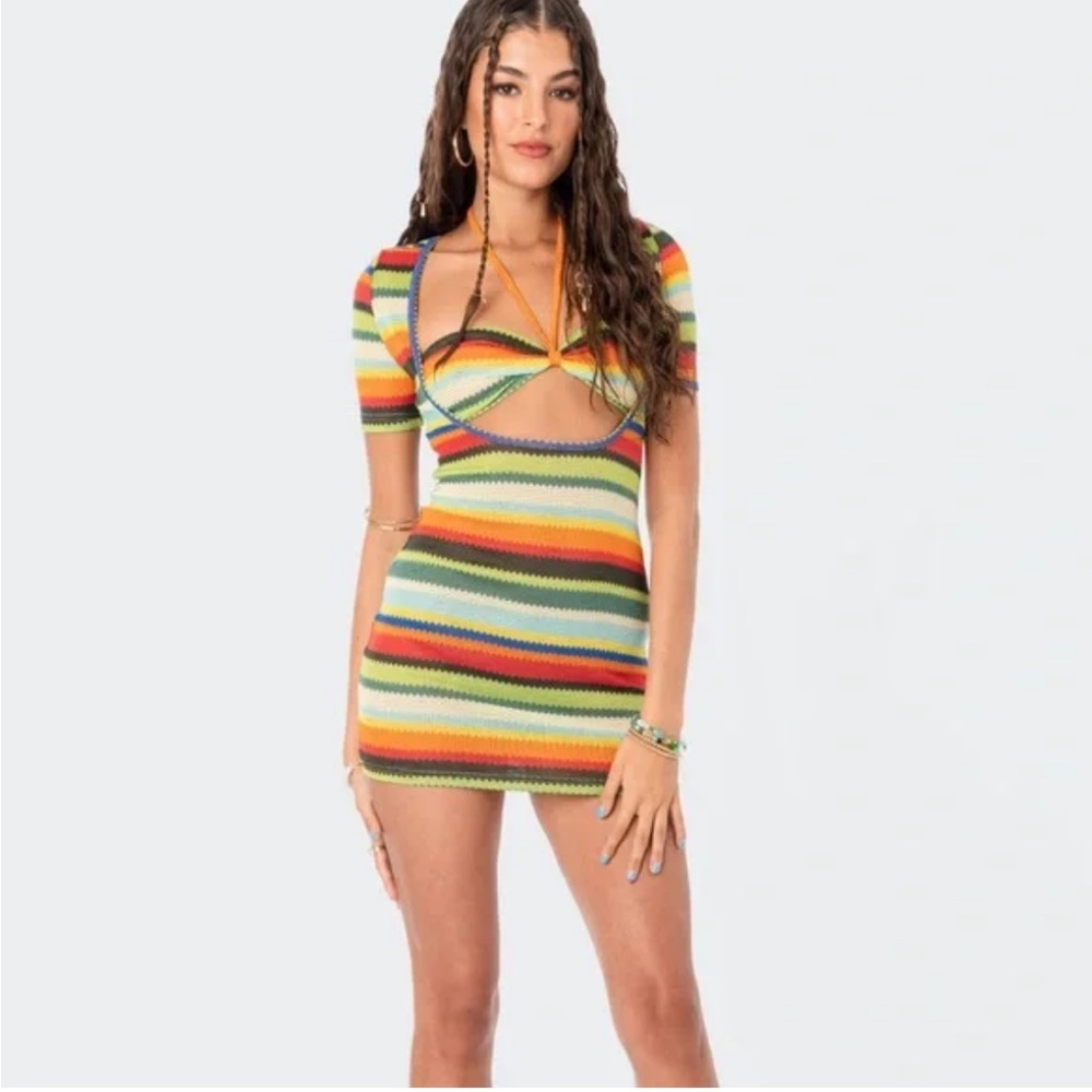 Brand new never worn edikted knit multi colored two piece dress